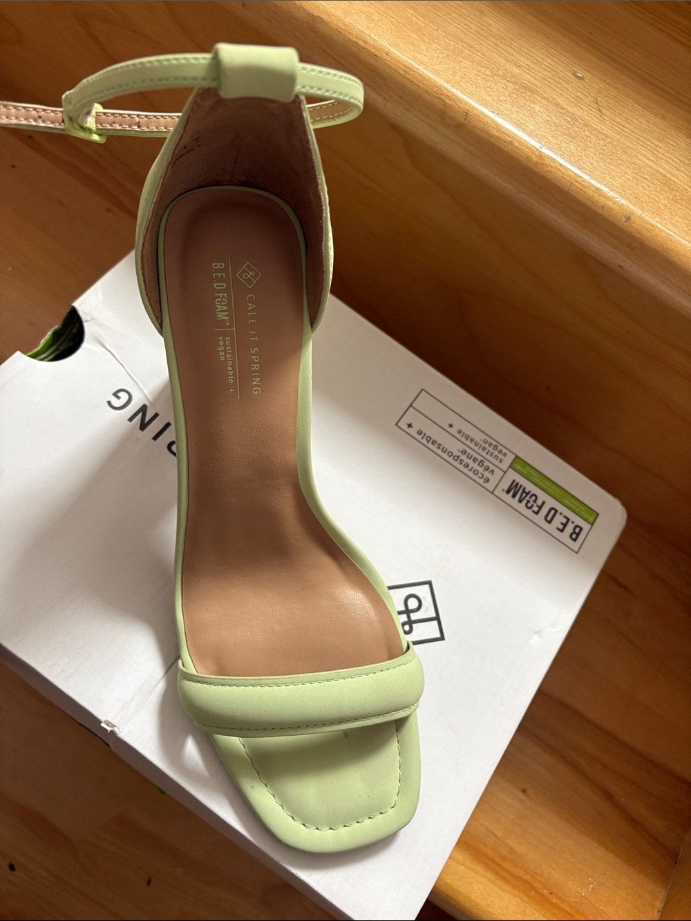 Ring Light Green Ankle Strap Block Heel Sandal